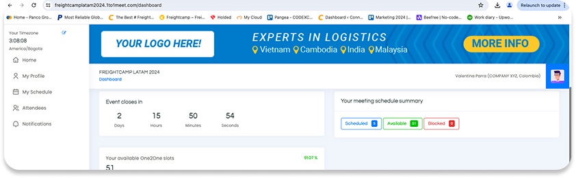 Header banner position in the virtual event platform