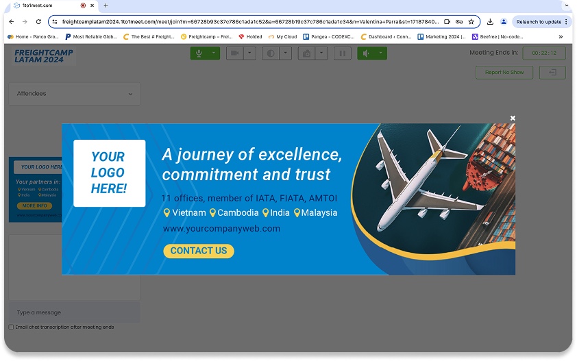 Pop-up banner inside a virtual meeting room